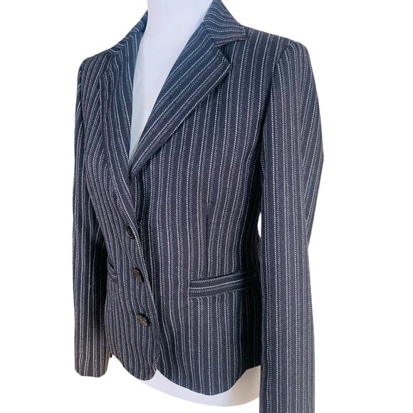 CAbi Size 4 Women's Pinstripe Blazer Jacket  Black White Leopard Lined Office - Picture 1 of 10